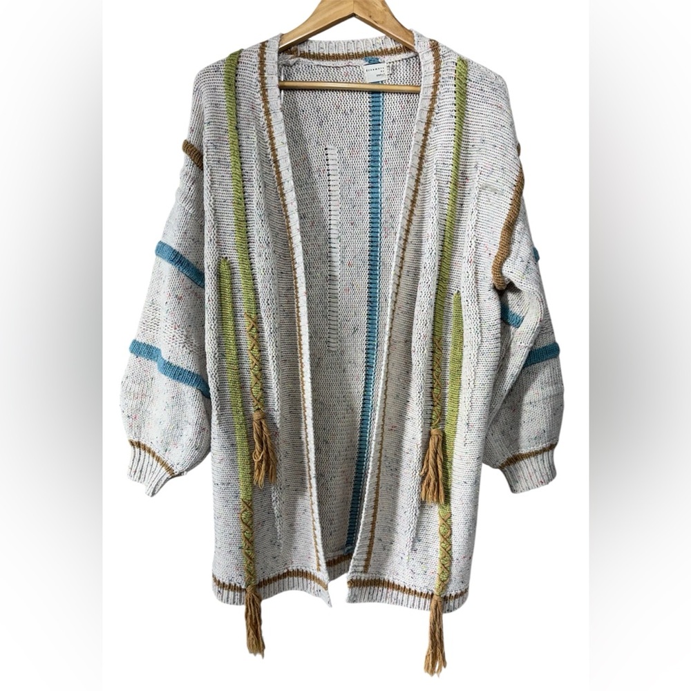 Dreamers by debut Knit Tassel Cardigan Sweater Open Front Boho Stripes M/L